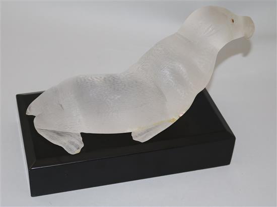 A 1960s carved rock crystal model of a sea lion, 28cm.